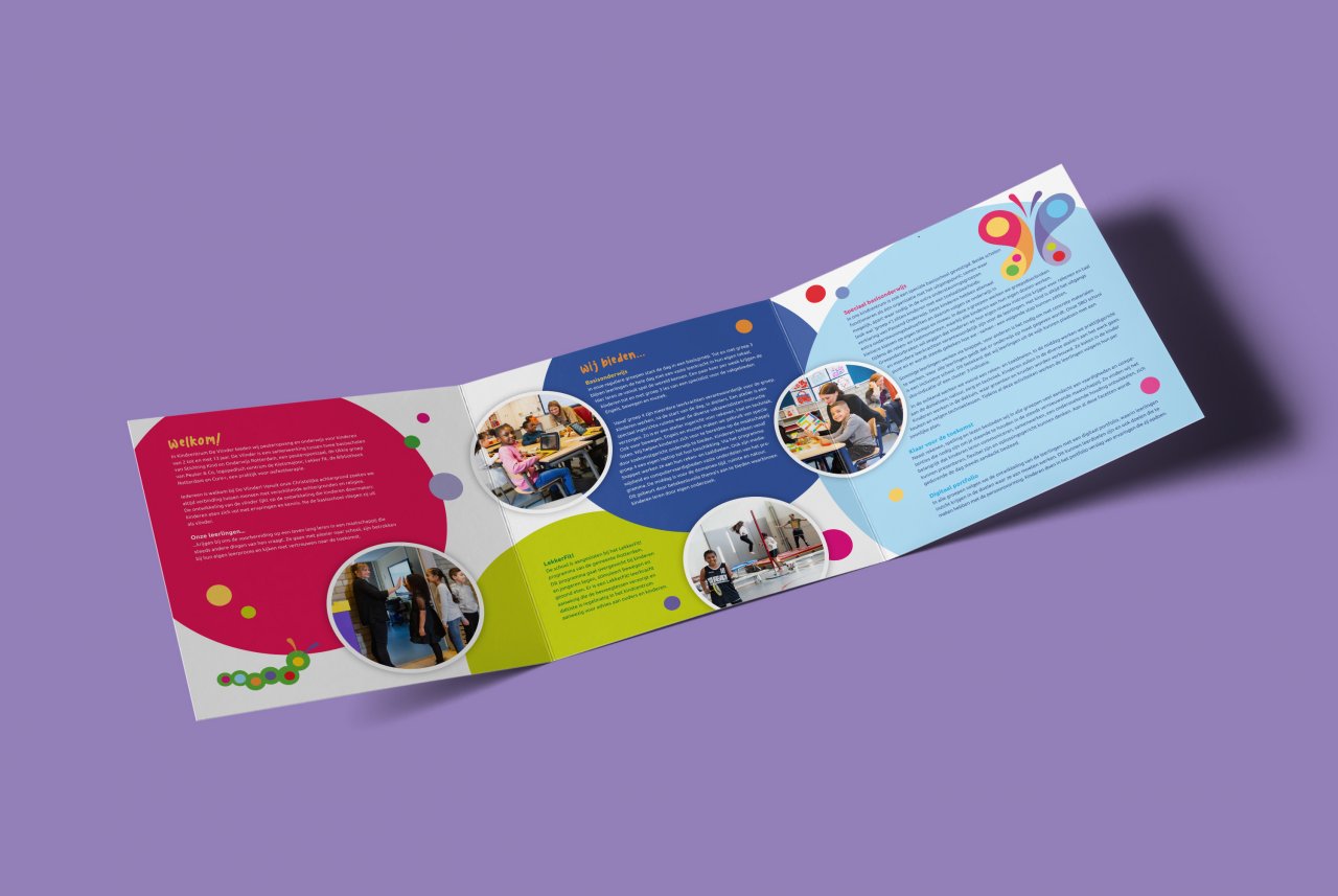 Onderwijscommunicatie, Kindcentrum de Vlinder, huisstijl, vormgeving met Creative Desk