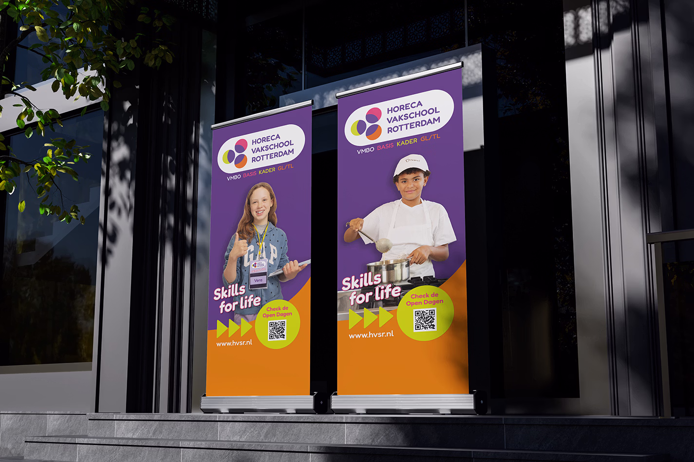 Roll up banners Horeca Vakschool Open Dagen